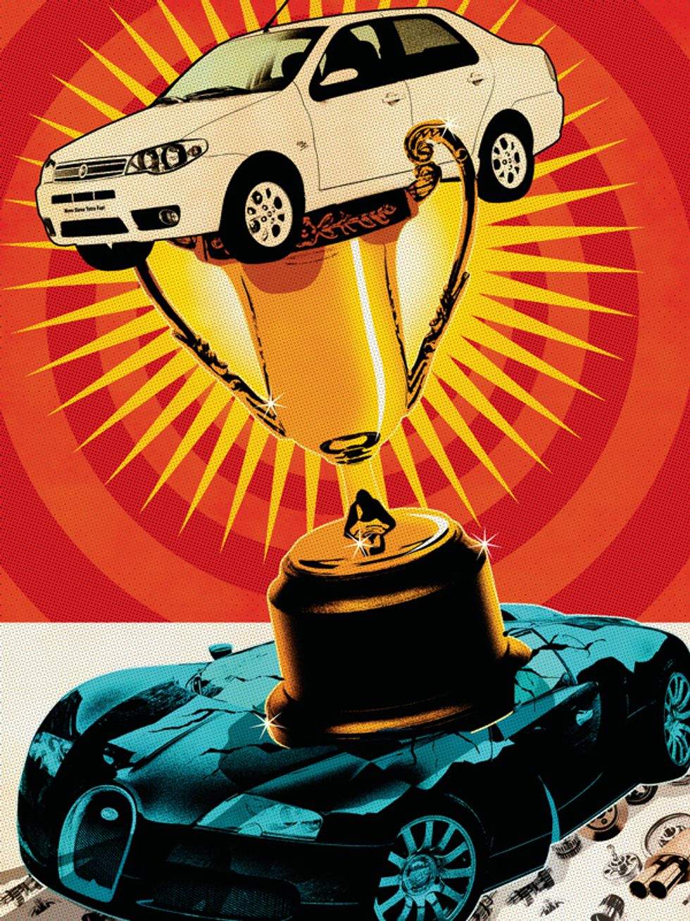 Illustration of a car Bugatti placed on a trophy.