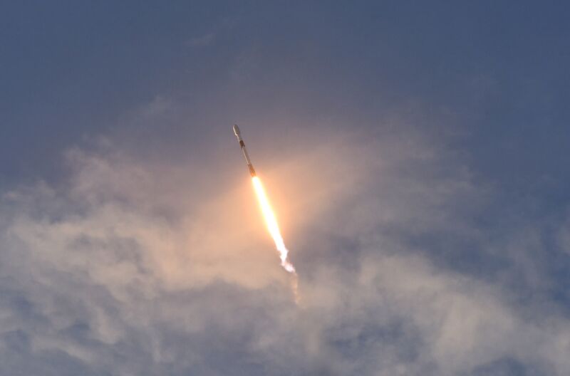 SpaceX Falcon 9 rocket rises immediately after launch.