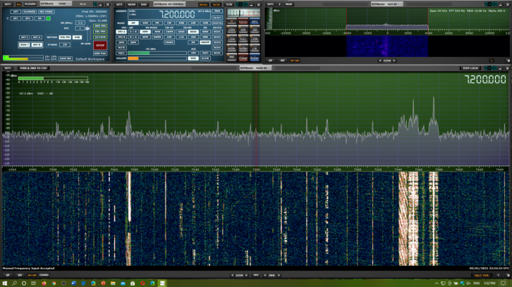 Screenshot of SDR shortwave receiver with broadcast signals and amateur radio signals.