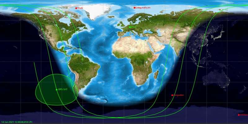 Map showing the different positions of the reference station from which OPS-SAT received radio broadcasts. Credit: Tom Mladenov / JSatTrak First for search and rescue from space