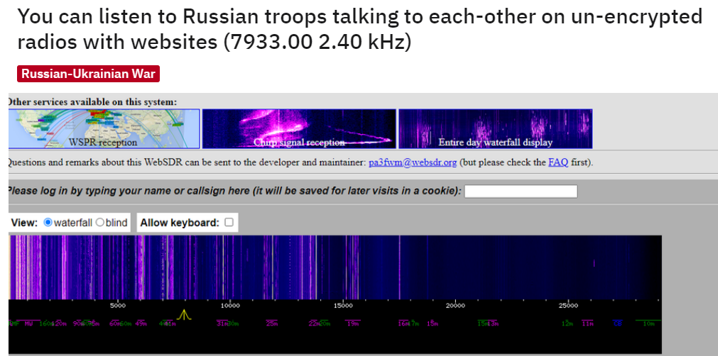 Citizens Invited to Collate Russian Military Radio Communications with Updated Online Mapping of Ukraine War